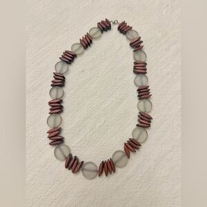 Modern Wood & Frosted Glass Bead Statement Necklace